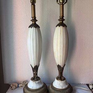 Large Pair of Vintage Classical Carved Marble/Alabaster Lion feet Table Lamps
